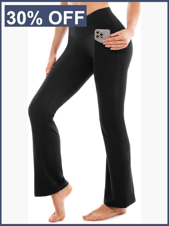 Pants - High Waisted Tummy Control Bootcut Yoga Pants with Pockets
